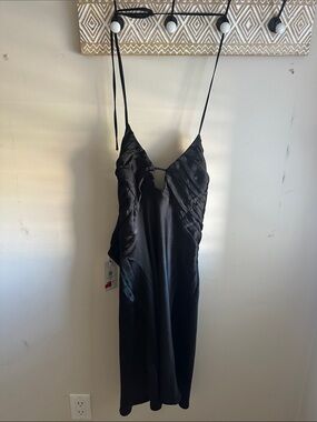 Dynamite Black Satin Slip Dress with Spaghetti Straps NWT